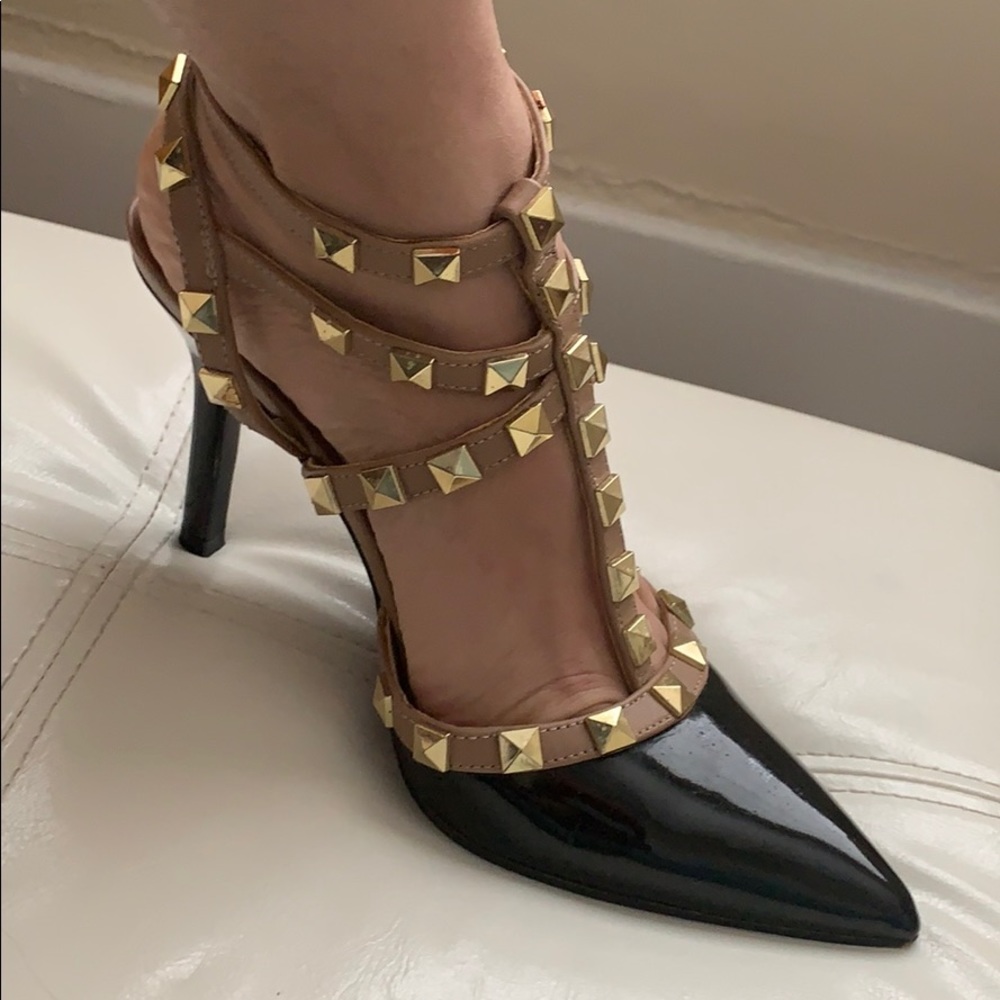 BCBGeneration  black and gold studded heels